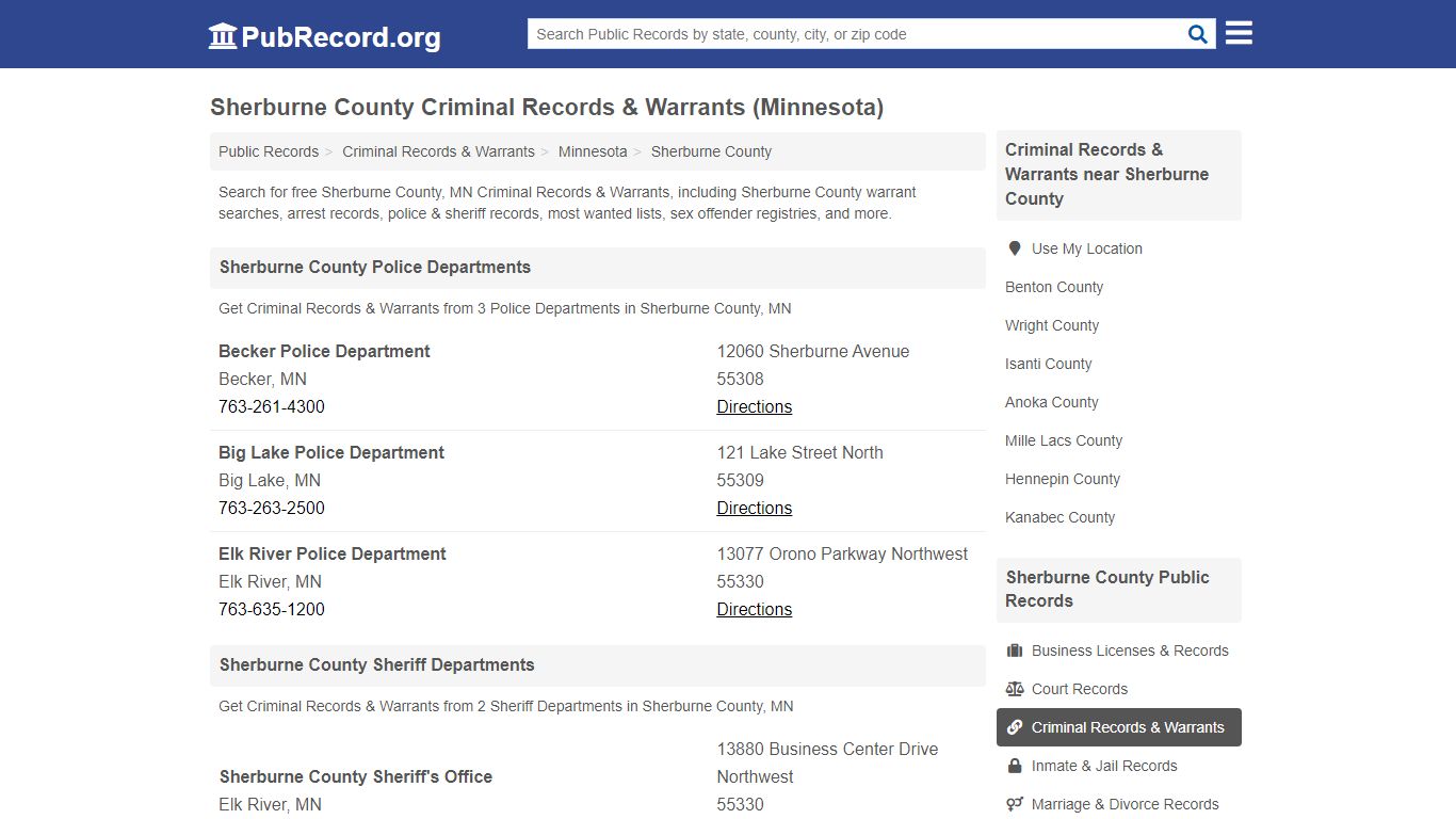 Sherburne County Criminal Records & Warrants (Minnesota)